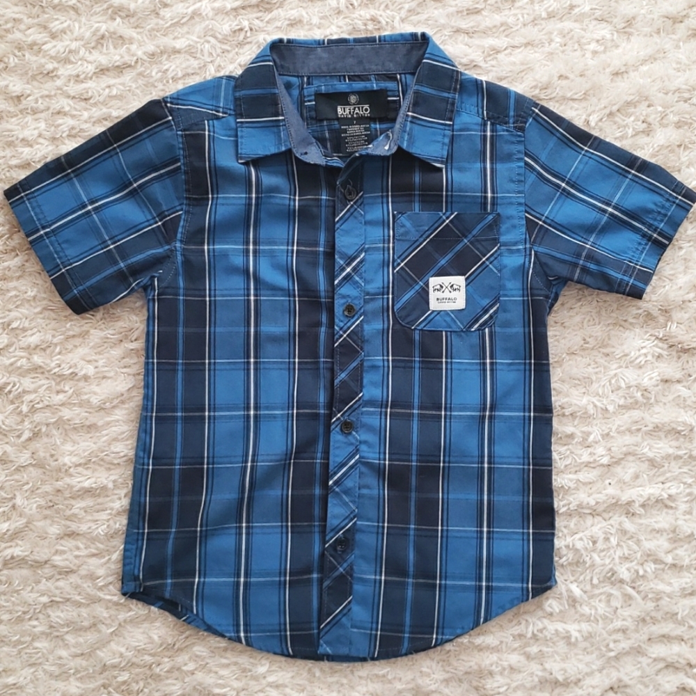 Boys Short Sleeve Plaid Button Down Shirt Size 7